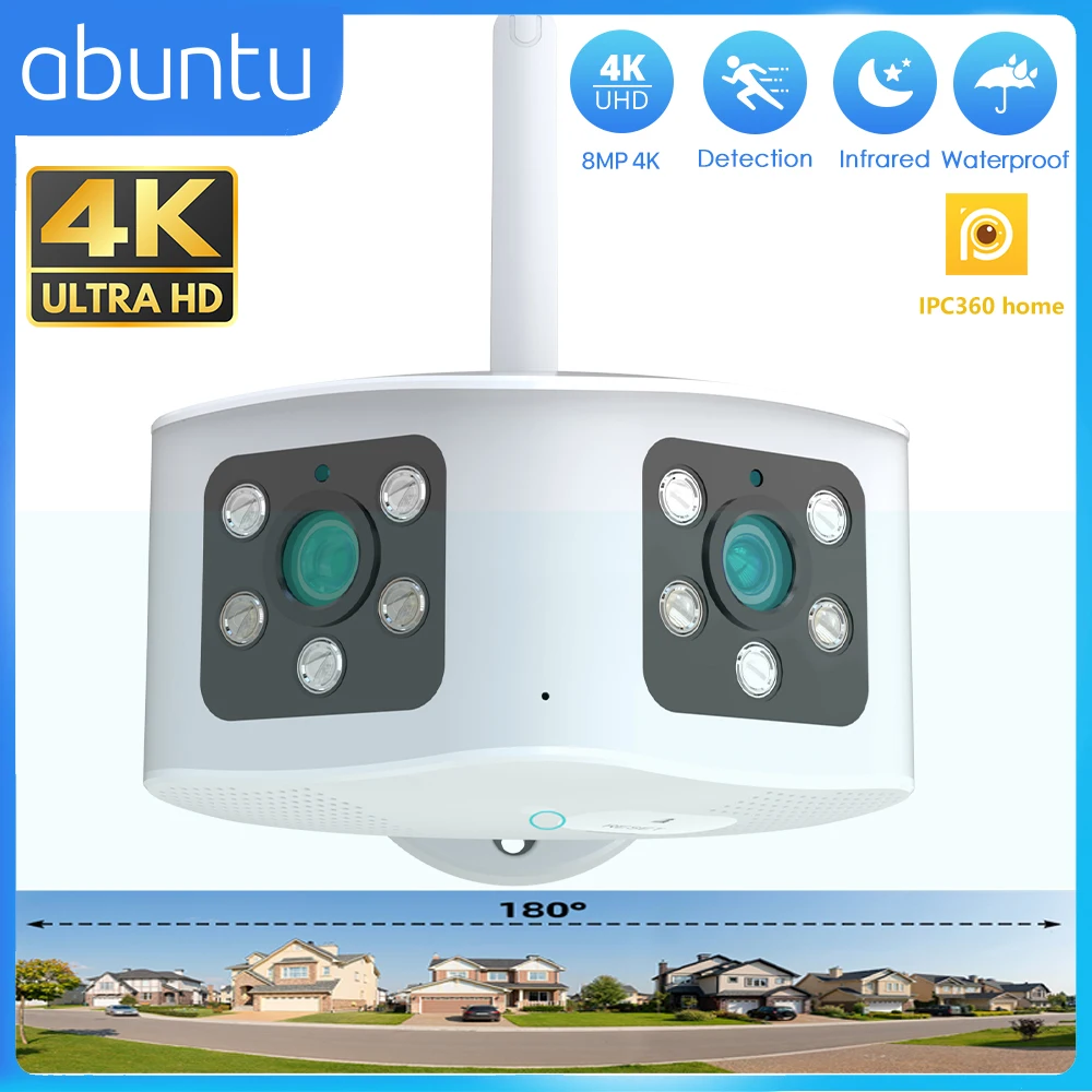 4K 8MP Outdoor 180° Ultra Wide View Angle Panoramic WIFI Camera Dual Lens IP Camera AI Human Detection 6MP CCTV Security Camera
4K 8MP Outdoor 180° Ultra Wide View Angle Panoramic WIFI Camera Dual Lens IP Camera AI Human Detection 6MP CCTV Security Camera