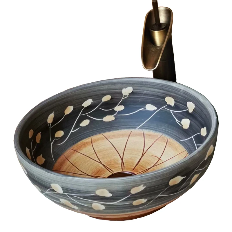 Balcony ceramic creative art wash basin small size single basin household circular chinese style retro
Balcony ceramic creative art wash basin small size single basin household circular chinese style retro