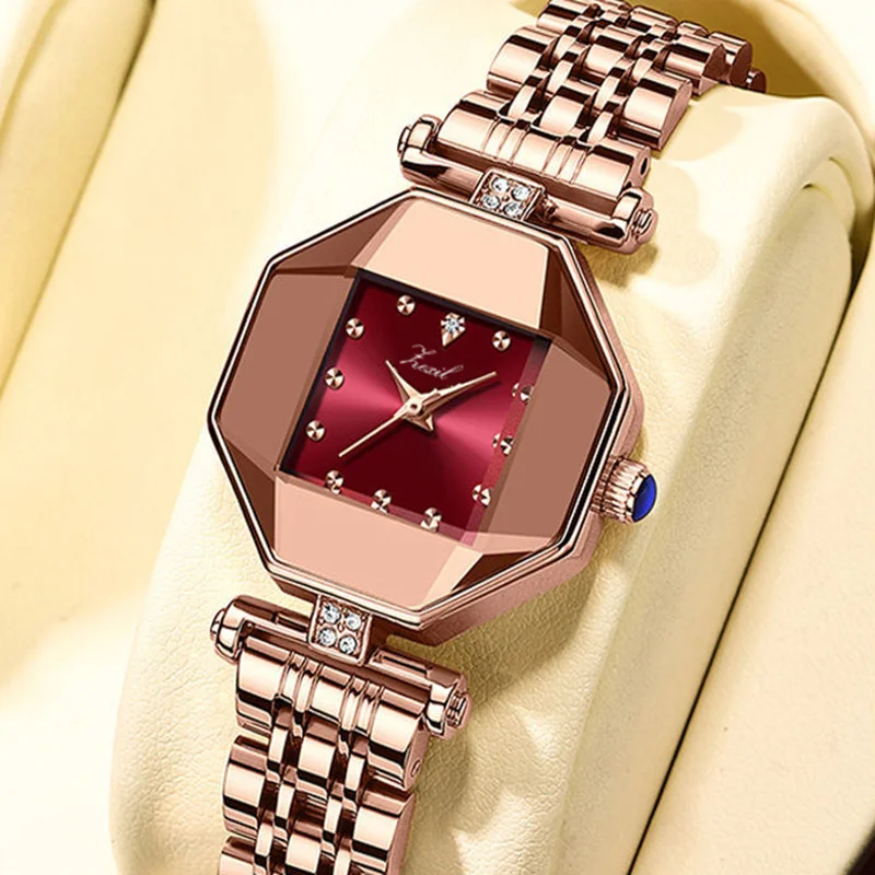 Роскошные новые модные квадратные женские часы с бриллиантами, женские наручные часы из розового золота, часы мадам