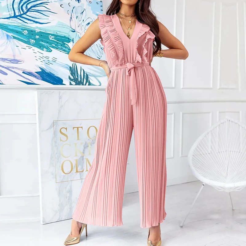 Women's Jumpsuit High Waist Pleat Wide Leg Pants 2022 Summer Women's Large Casual Slim Fit V-neck Office One-piece Trousers New
Women's Jumpsuit High Waist Pleat Wide Leg Pants 2022 Summer Women's Large Casual Slim Fit V-neck Office One-piece Trousers New