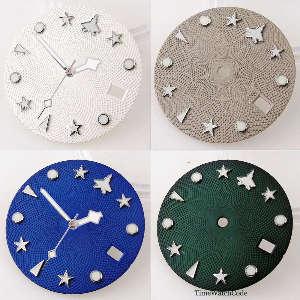 

29mm Luminous Watch Dial+Hands Fit For NH35 NH36 Movement Blue/White/Gray/Green Watch Face Date Window Accessories