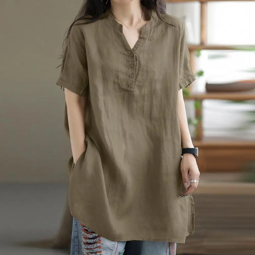 Summer Blouse Stylish Women's V-neck Summer Top Soft Thin Casual Loose Pullover with Short Sleeves Mid Length Chic Button
Summer Blouse Stylish Women's V-neck Summer Top Soft Thin Casual Loose Pullover with Short Sleeves Mid Length Chic Button