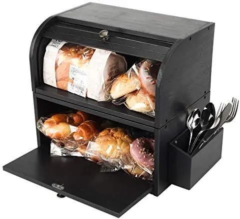Bread Box for Kitchen Counter Dobule Layer Roll Top Bread Storage Container with Silverware Basket - Can Use as 2 Individual Bre
Bread Box for Kitchen Counter Dobule Layer Roll Top Bread Storage Container with Silverware Basket - Can Use as 2 Individual Bre