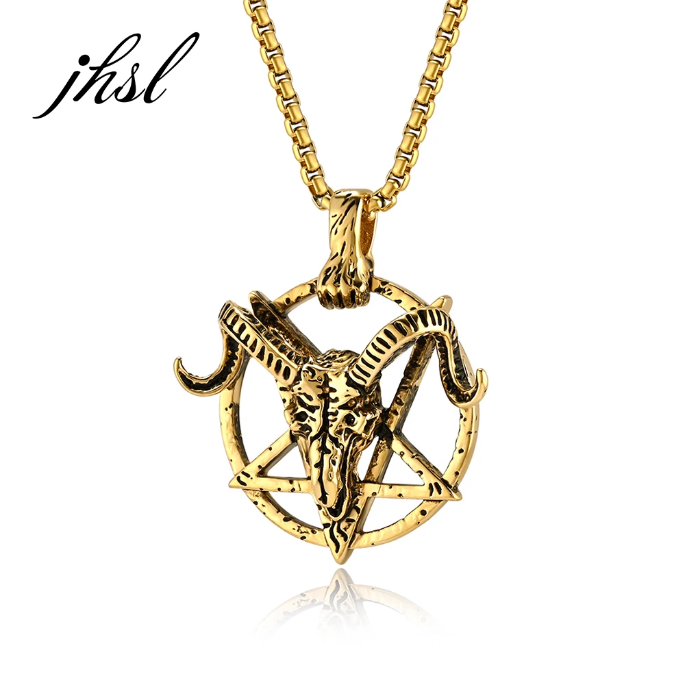 JHSL Gothic Men Statement Pendant Necklace Baphomet Goat Satanic Satan Demon Devil Stainless Steel Fashion Jewelry for Male
JHSL Gothic Men Statement Pendant Necklace Baphomet Goat Satanic Satan Demon Devil Stainless Steel Fashion Jewelry for Male