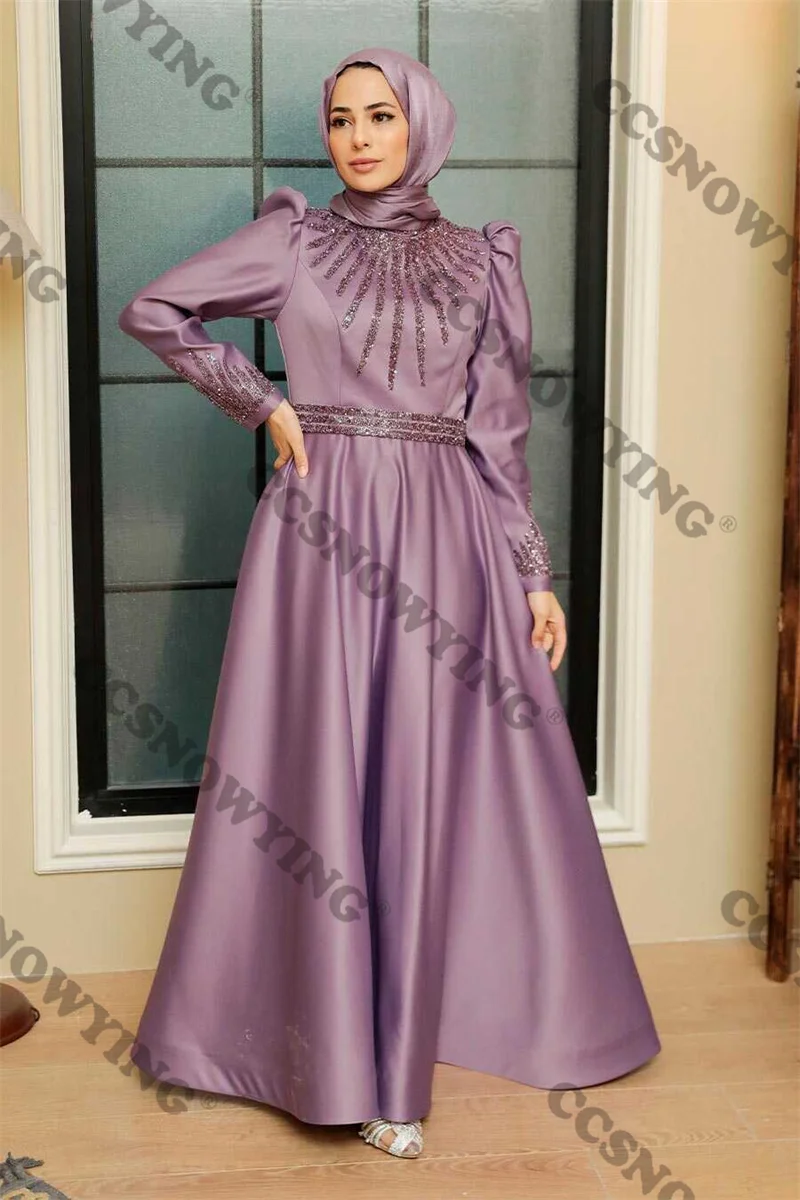 Muslim Satin Beaded Hijab Evening Dresses Long Sleeve Islamic Formal Party Gown High Neck Arabic Dubai Robe De Soiree 
Muslim Satin Beaded Hijab Evening Dresses Long Sleeve Islamic Formal Party Gown High Neck Arabic Dubai Robe De Soiree