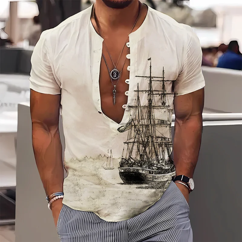 Hawaii Summer Sailboat Printin Hot Sale Men's Short Sleeve Shirts Solid Color Stand-Up Collar Casual Style Plus Size Shirts 3XL
Hawaii Summer Sailboat Printin Hot Sale Men's Short Sleeve Shirts Solid Color Stand-Up Collar Casual Style Plus Size Shirts 3XL