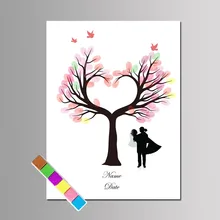 Wedding Heart Wood Fingerprint Tree Party Favor DIY Guest Book For Engagement Valentines Day With Ink Pad 20x30cm Multi Sizes