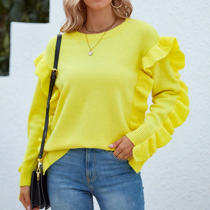 Solid Round Neck Sweater Oversize Knit 2022 Autumn Winter Loose Korean Fashion RUFFLES Sweater for Woman Long Sleeve Tops Casual
Solid Round Neck Sweater Oversize Knit 2022 Autumn Winter Loose Korean Fashion RUFFLES Sweater for Woman Long Sleeve Tops Casual