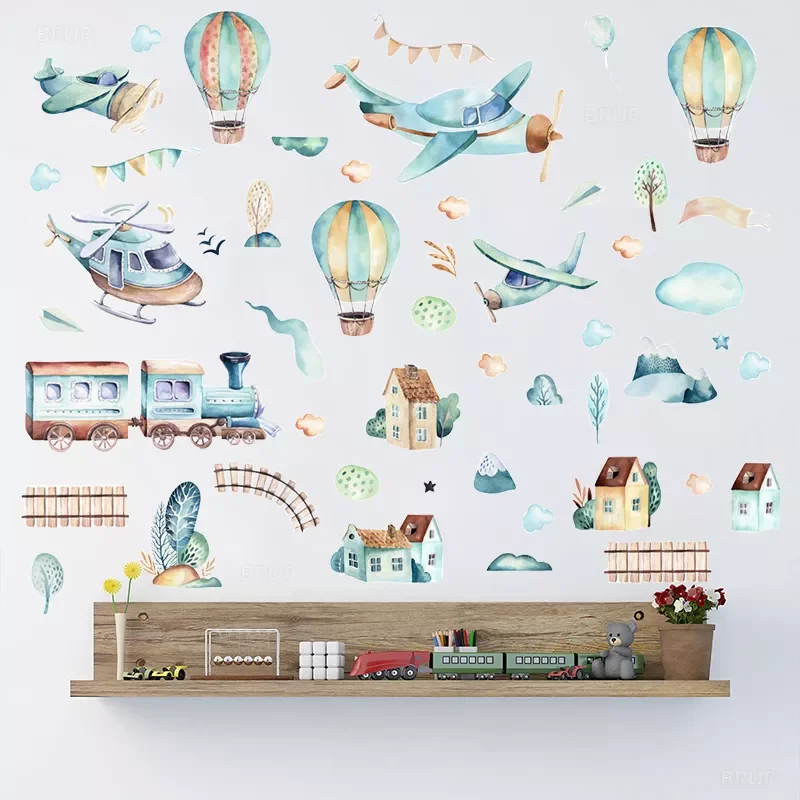 Paint Watercolor Cartoon Airplane Train Wall Stickers Hot Air Balloon Stickers for Kids Room Nursery Decoration Wall Decals
Paint Watercolor Cartoon Airplane Train Wall Stickers Hot Air Balloon Stickers for Kids Room Nursery Decoration Wall Decals