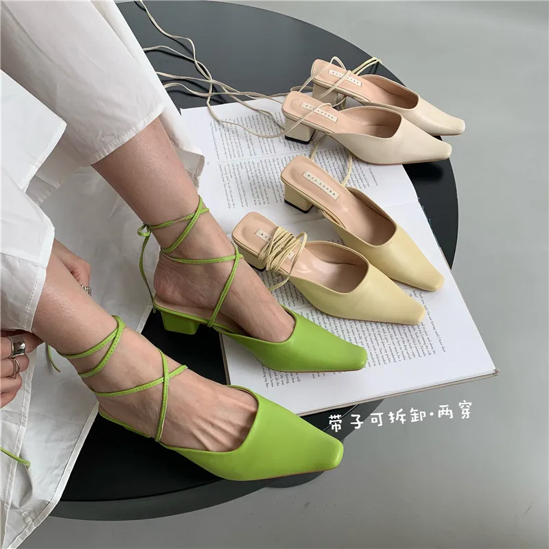 Fashionable Chunky Heel Strap Sandals Strap Detachable Two-Way Wear Casual Dress Heel Height 4.5cm 
Fashionable Chunky Heel Strap Sandals Strap Detachable Two-Way Wear Casual Dress Heel Height 4.5cm