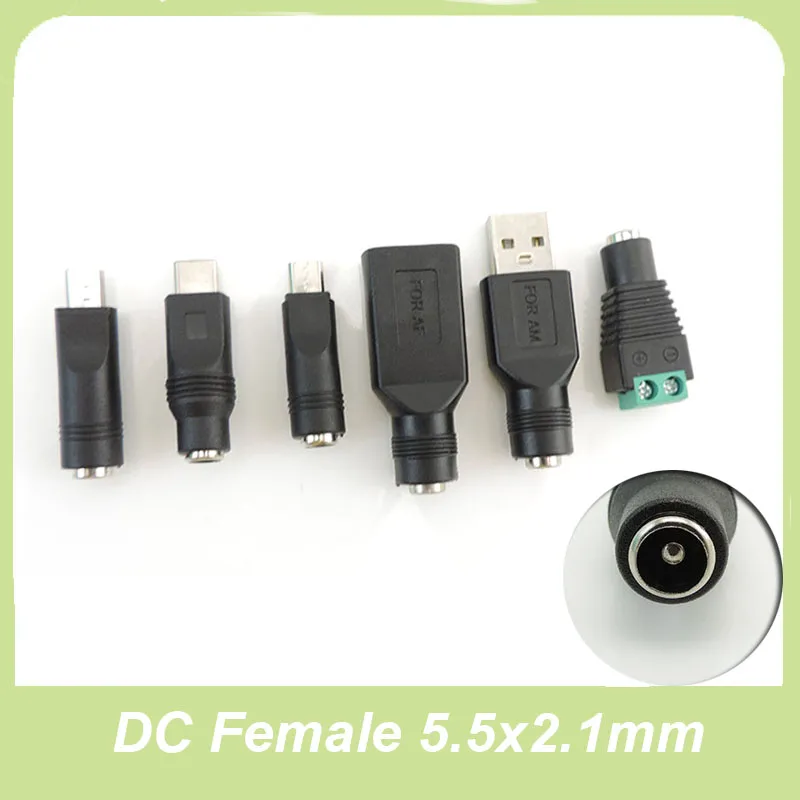 DC Female 5.5x2.1mm Jack to Mini 5pin USB A Male Mirco Type C Connector Power Supply Adapter Plug Connector for Laptop
DC Female 5.5x2.1mm Jack to Mini 5pin USB A Male Mirco Type C Connector Power Supply Adapter Plug Connector for Laptop