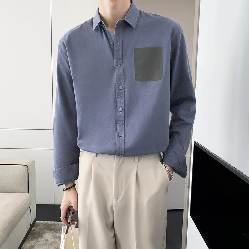 New Fashion Chest Pocket Design Solid Color Korean Version Long-sleeved Cotton Shirts Black White Blue
New Fashion Chest Pocket Design Solid Color Korean Version Long-sleeved Cotton Shirts Black White Blue