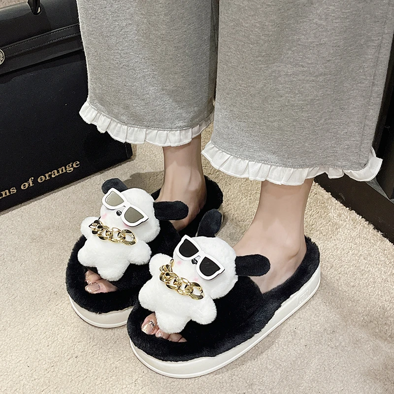 Platform Plush Slippers Women Winter Warm Home Flat Cute Black Soft Slippers Cartoon Open Toed Slippers Round Toe Fashion Casual
Platform Plush Slippers Women Winter Warm Home Flat Cute Black Soft Slippers Cartoon Open Toed Slippers Round Toe Fashion Casual