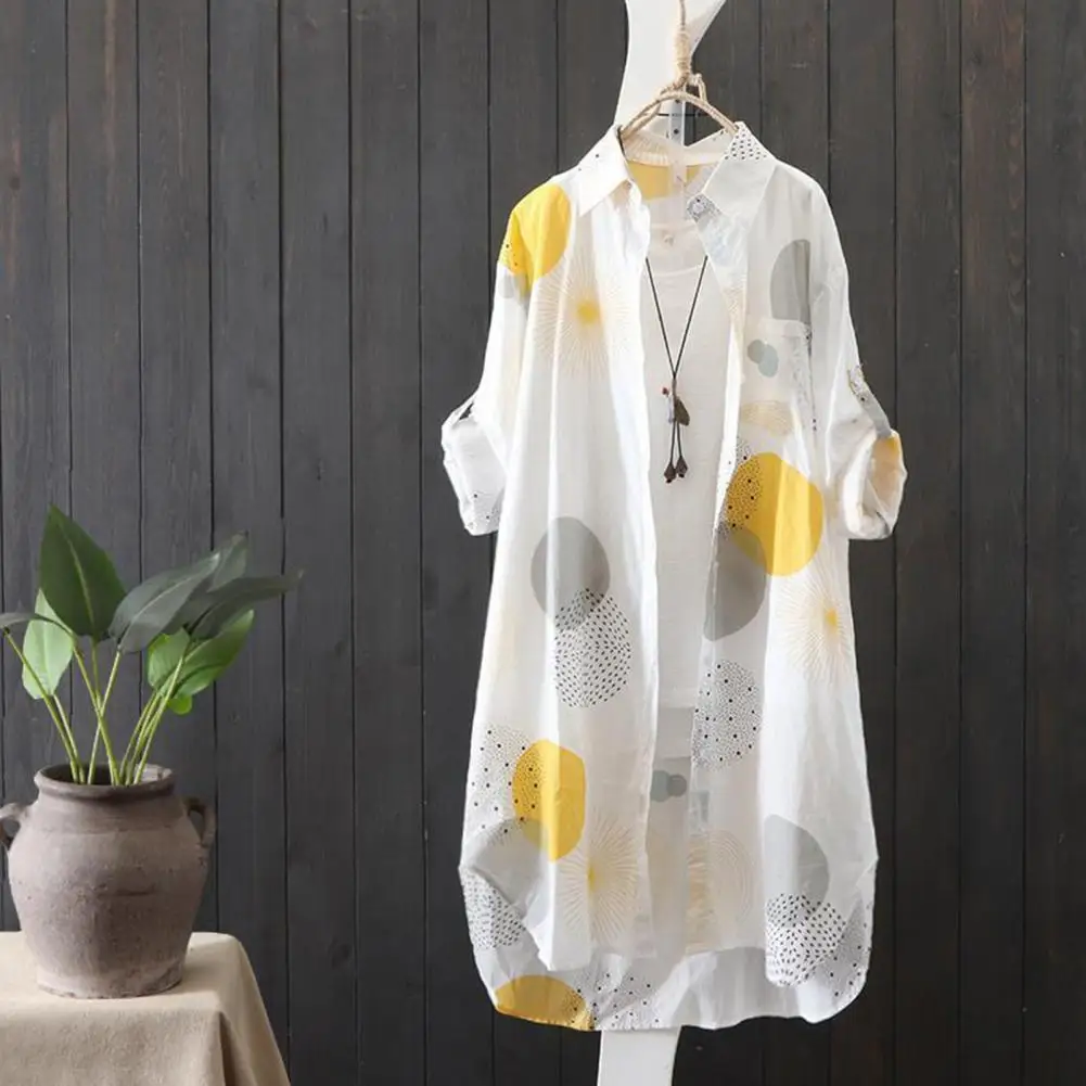 Spring Autumn Women Shirt Fashion Print Long Sleeve Irregular Hem Anti Sun Lapel Long Coat for Daily Wear 
Spring Autumn Women Shirt Fashion Print Long Sleeve Irregular Hem Anti Sun Lapel Long Coat for Daily Wear