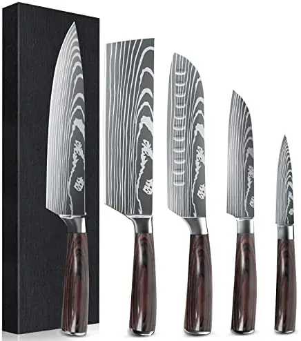 

Набор ножей из 5 предметов, нож шеф-повара сантоку, ножи для очистки овощей, мяса, фруктов из высокоуглеродистой стали, ручка Pakkawood