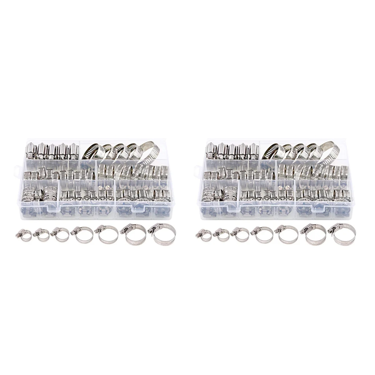 

120-Piece Hose Clamp Set, 8-38 mm Pipe Clamps Made of 201 Stainless Steel, 7 Sizes Hose Clamps, Hose Ties, for Pipes