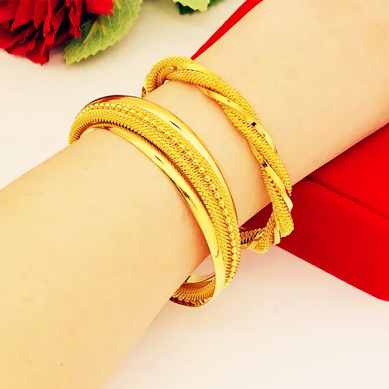Copy 100% 24K Real Gold 18K Bracelet Female European Gold Copper 24K Gold Fake Gold Mesh Multi-Line Beads Wedding Gold Bracelet
Copy 100% 24K Real Gold 18K Bracelet Female European Gold Copper 24K Gold Fake Gold Mesh Multi-Line Beads Wedding Gold Bracelet