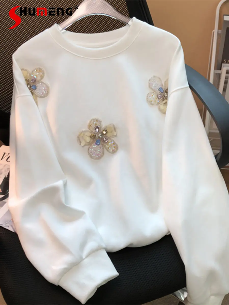 Heavy Industry Beads Diamond Flower Crew Neck Sweatshirt Coat Female 2022 New Autumn Loose Korean Design White Hoodie Outerwear
Heavy Industry Beads Diamond Flower Crew Neck Sweatshirt Coat Female 2022 New Autumn Loose Korean Design White Hoodie Outerwear