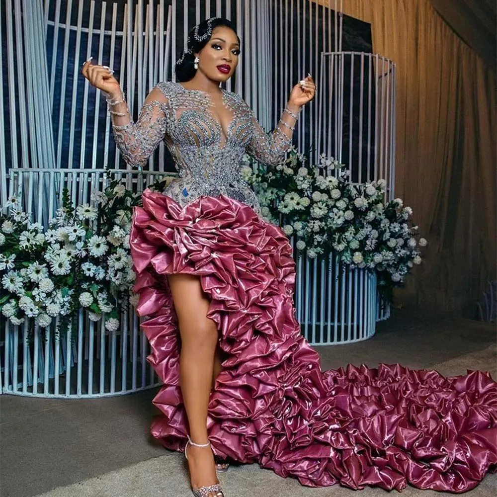 Luxury Mermaid Aso Ebi Prom Dresses Beaded Sheer Top Long Sleeves Evening Gowns With Ruched Long Train Plus Size Party Dress
Luxury Mermaid Aso Ebi Prom Dresses Beaded Sheer Top Long Sleeves Evening Gowns With Ruched Long Train Plus Size Party Dress
