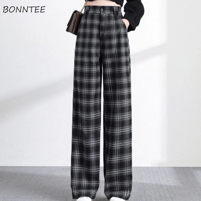 Pants Women Plaid Straight Loose Comfortable High Waist All-match Korean Style Trousers Autumn New Casual Students Femme Simple
Pants Women Plaid Straight Loose Comfortable High Waist All-match Korean Style Trousers Autumn New Casual Students Femme Simple