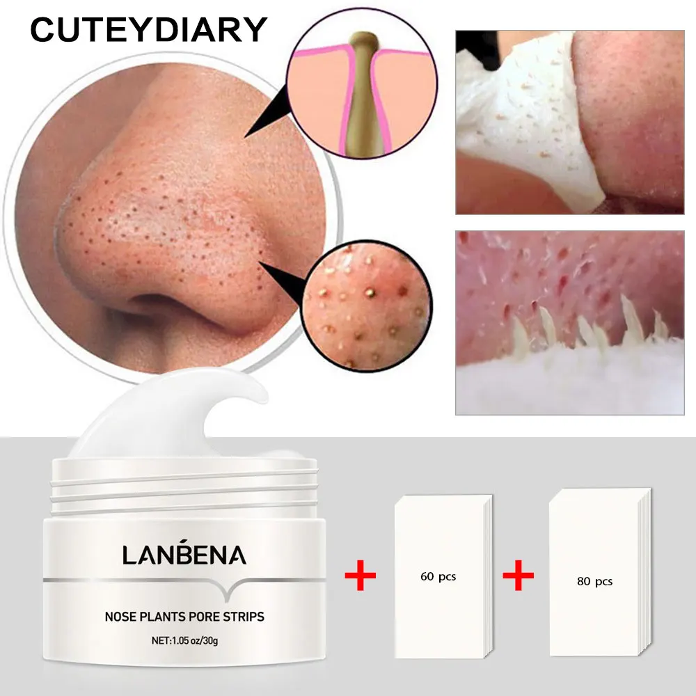 

140pcs Paper Lanbena Blackhead Remover Nose Mask Nasal Membrane Cleaner Pores Peeling Strip Deep Cleansing Skin Care Product
