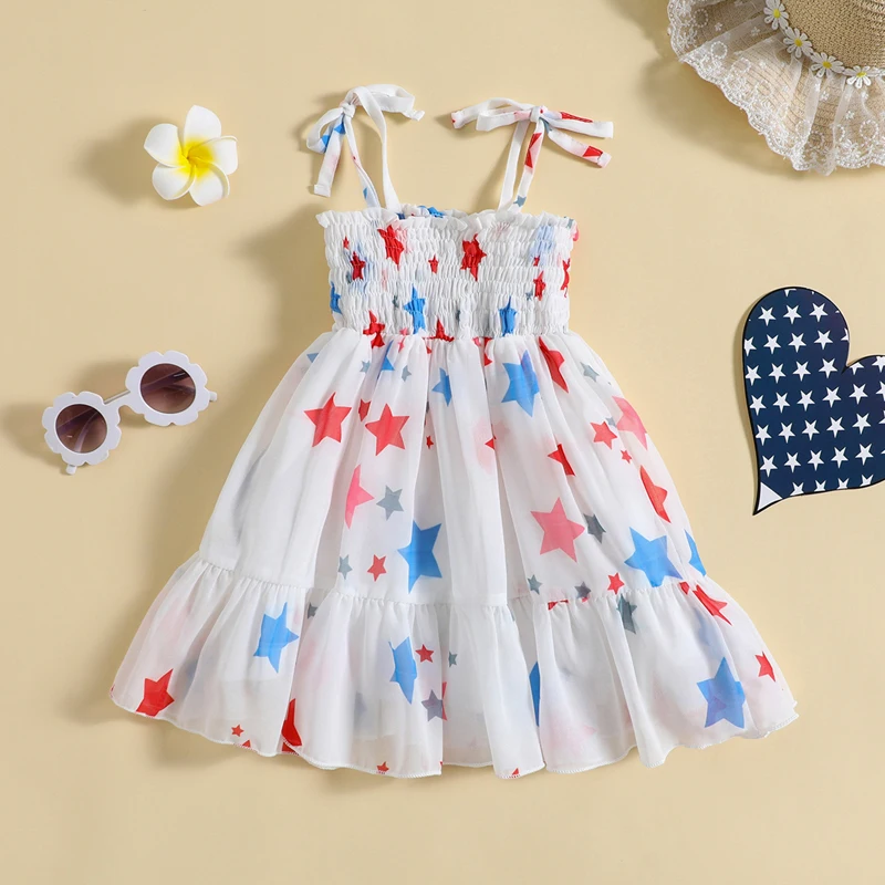 

Listenwind 6M-5Y Baby Kids Girl’s Slip Dress, Sleeveless Stars Print Pleated Summer Casual A-line Dress for Independence Day