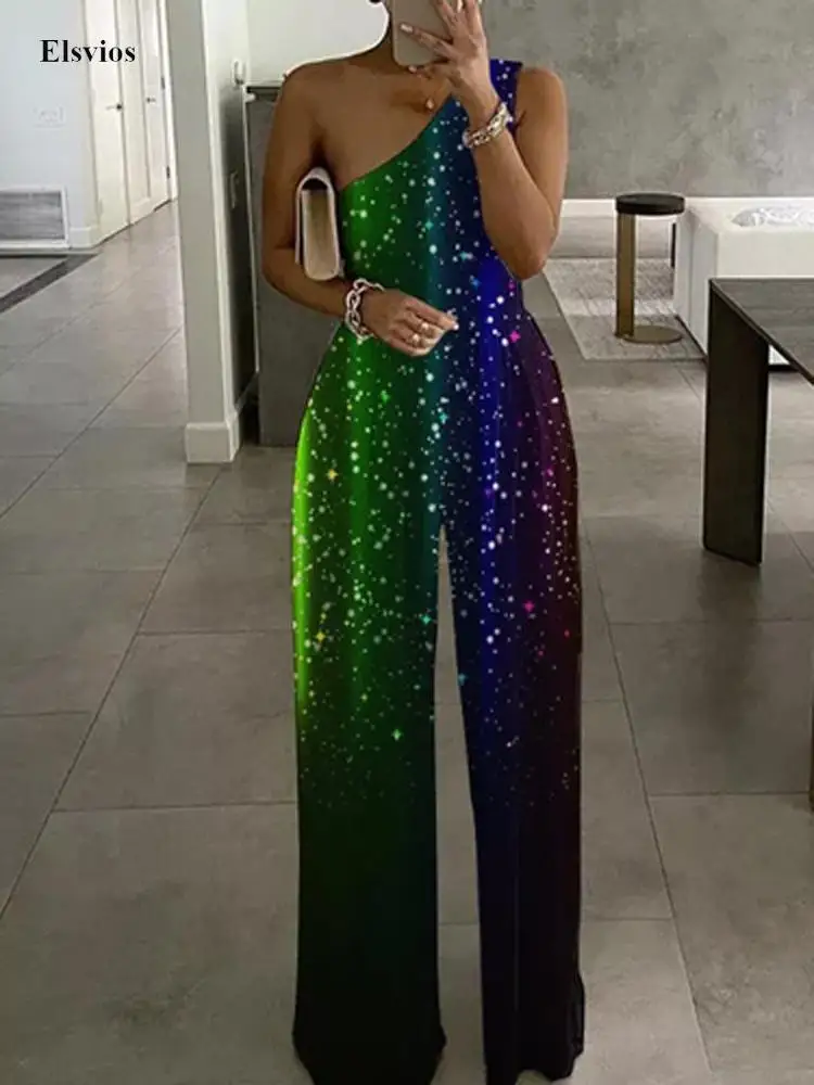 Fashion One-Shoulder Lady Party Jumpsuit Women Elegant Wide Leg Pant Playsuit Overall Sexy Skew Collar Neon Sparkle Print Romper
Fashion One-Shoulder Lady Party Jumpsuit Women Elegant Wide Leg Pant Playsuit Overall Sexy Skew Collar Neon Sparkle Print Romper