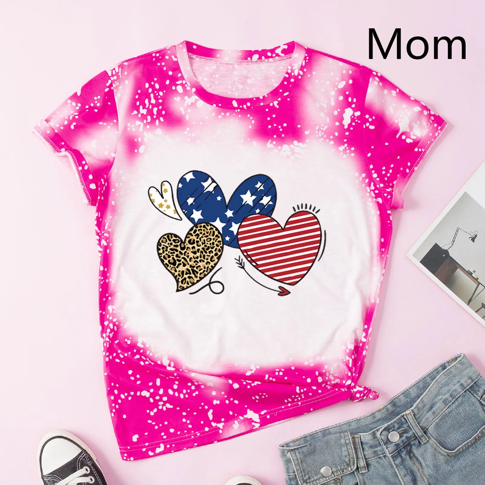Ladies Casaul Tee O Collar Heart Print Casual Loose Top Short Sleeve T-shirt Parent-child Wear Women Clothes Homewear
Ladies Casaul Tee O Collar Heart Print Casual Loose Top Short Sleeve T-shirt Parent-child Wear Women Clothes Homewear
