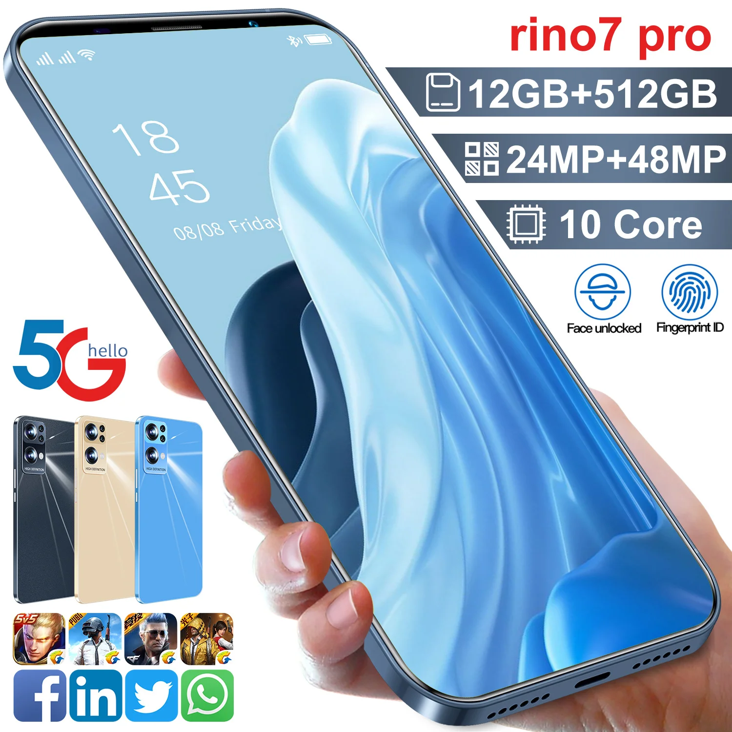 Rino7 pro Smartphone 2022 Global Version Android 10.0 Phone 24+48MP 12GB 512GB Phone 5.5 inch 4G 5G Dual SIM Phone Smartphone
Rino7 pro Smartphone 2022 Global Version Android 10.0 Phone 24+48MP 12GB 512GB Phone 5.5 inch 4G 5G Dual SIM Phone Smartphone