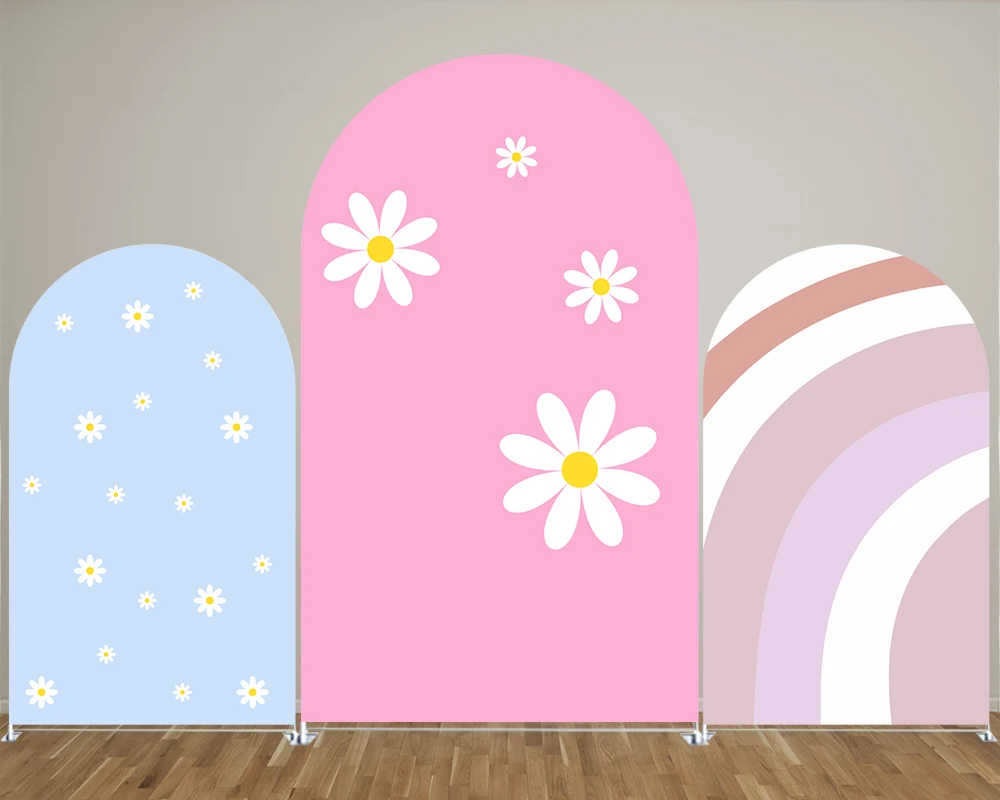 

Daisy Rainbow Arch Backdrop Cover for Groovy Party Birthday Baby Shower Decor Chiara Backdrop Arched Wall Stands Covers Props