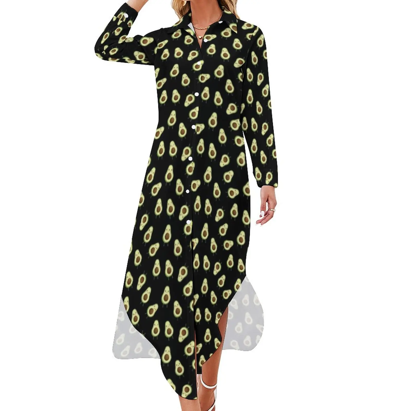 Cute Kawaii Avocado Casual Dress Fruit Print Street Wear Dresses Long Sleeve Beach Women V Neck Custom Oversized Chiffon Dress
Cute Kawaii Avocado Casual Dress Fruit Print Street Wear Dresses Long Sleeve Beach Women V Neck Custom Oversized Chiffon Dress