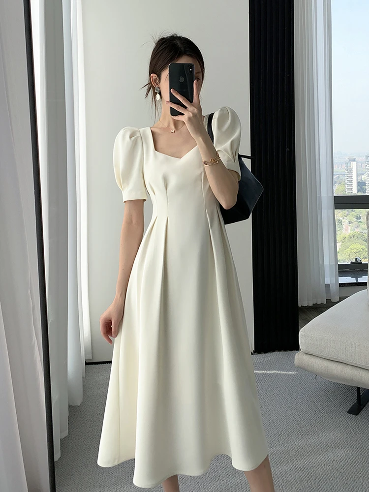 Vintage Solid Puff Sleeve Square Collar Woman Midi Dress for Women Party Office Lady Evening Elegant Clothing Summer 2022 White
Vintage Solid Puff Sleeve Square Collar Woman Midi Dress for Women Party Office Lady Evening Elegant Clothing Summer 2022 White