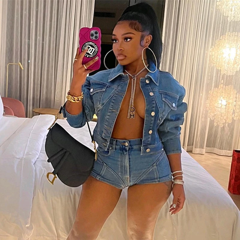 Wishyear 2022 Blue Denim Jacket and Shorts Two Piece Set Women Streetwear Fall Fashion Jean Matching Sets Outfits
Wishyear 2022 Blue Denim Jacket and Shorts Two Piece Set Women Streetwear Fall Fashion Jean Matching Sets Outfits