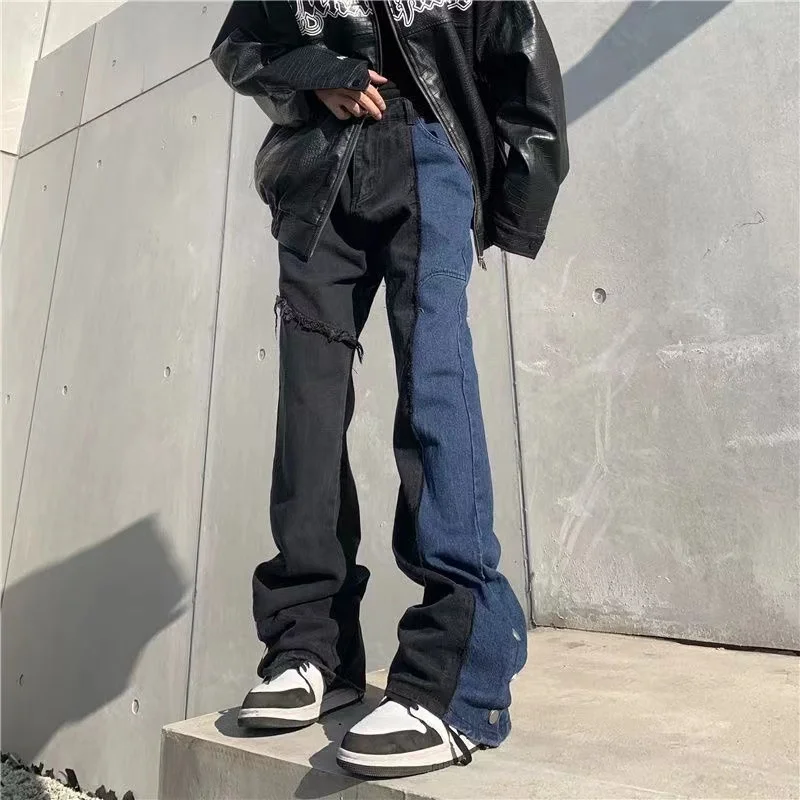 Джинсы мужские с разрезом, Модные свободные штаны в американском стиле, повседневные брюки с широкими штанинами, с прострочкой, контрастные цвета
Джинсы мужские с разрезом, Модные свободные штаны в американском стиле, повседневные брюки с широкими штанинами, с прострочкой, контрастные цвета