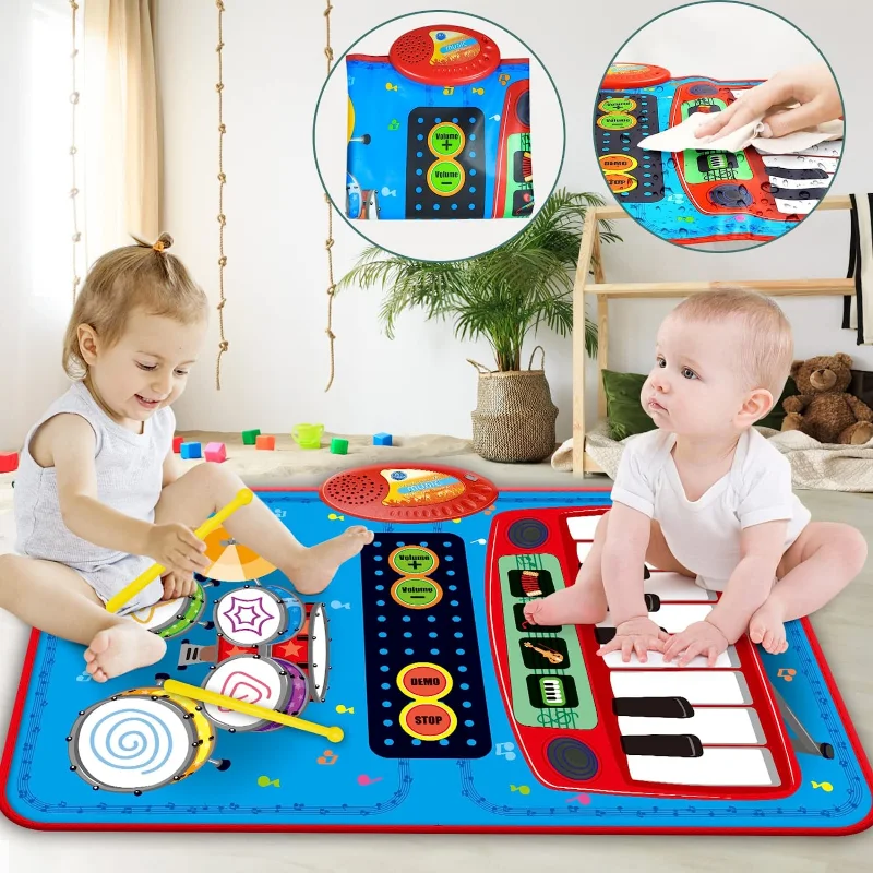 

1 Baby Floor Mat for 2 with Baby Drum Mat Musical Piano in Floor Keyboard Sounds Kids Blanket Dance Learning Mat Toddlers