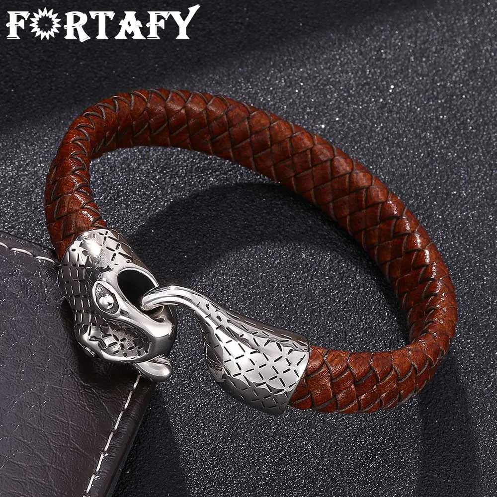 FORTAFY Jewelry for Men Braided Leather Bracelet Male Snake Shape Stainless Steel Wristband Man Party Bracelets Bangles FR0168
FORTAFY Jewelry for Men Braided Leather Bracelet Male Snake Shape Stainless Steel Wristband Man Party Bracelets Bangles FR0168