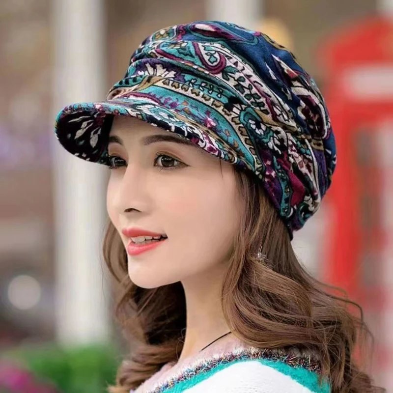 Women Hat Short Brim Sunproof Foldable Women Cap Ethnic Style Floral Print Autumn Winter Hat Daily Clothing
Women Hat Short Brim Sunproof Foldable Women Cap Ethnic Style Floral Print Autumn Winter Hat Daily Clothing