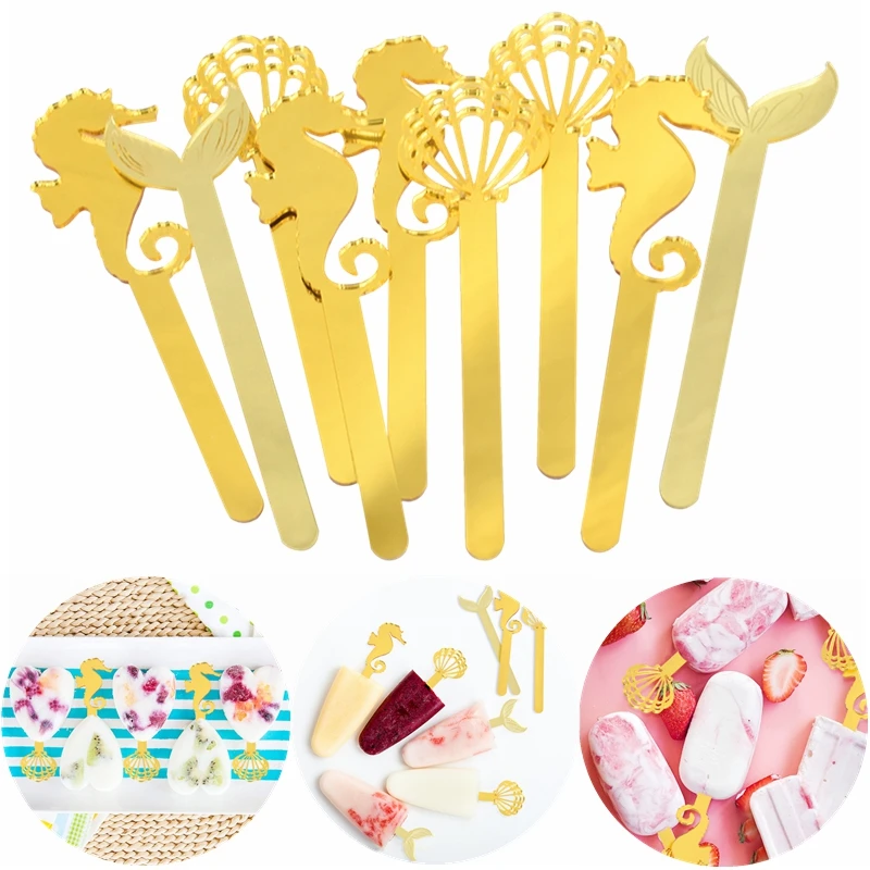 5pcs Acrylic Ice Cream Sticks Popsicle Stick Mould Gold Mermaid Tail Shell Cupcake Topper for Wedding Birthday Party Decorations
5pcs Acrylic Ice Cream Sticks Popsicle Stick Mould Gold Mermaid Tail Shell Cupcake Topper for Wedding Birthday Party Decorations