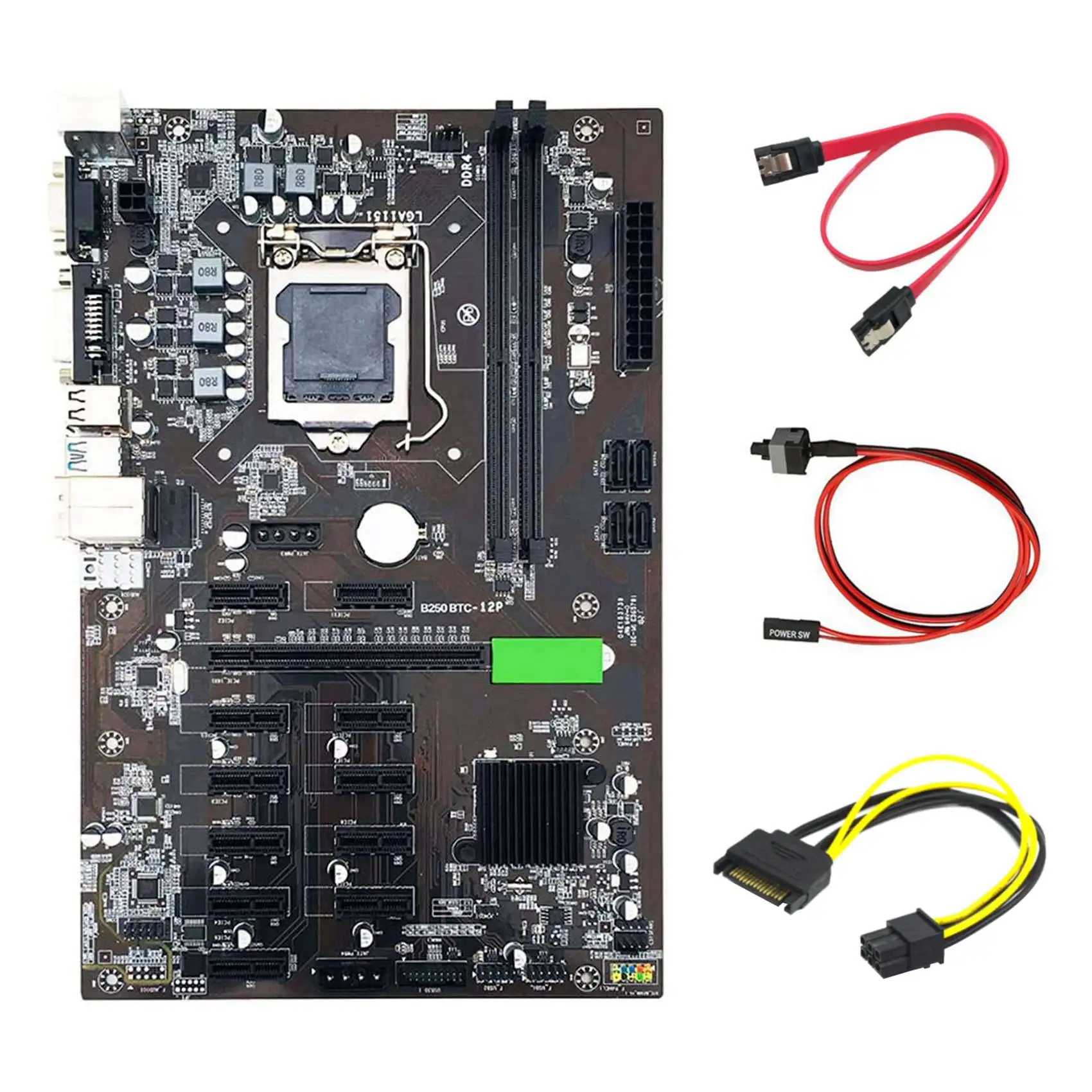 B250 BTC Mining Motherboard with SATA 15Pin to 6Pin Cable+SATA Cable+Switch Cable 12XGraphics Card Slot LGA 1151 DDR4
B250 BTC Mining Motherboard with SATA 15Pin to 6Pin Cable+SATA Cable+Switch Cable 12XGraphics Card Slot LGA 1151 DDR4
