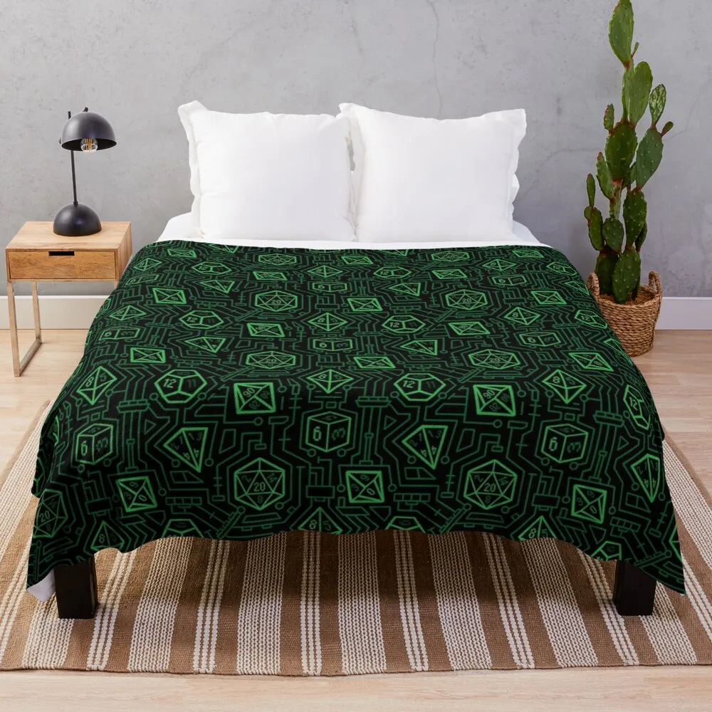 

Tech D20 Pattern [Green] Throw Blanket Flannel Fabric