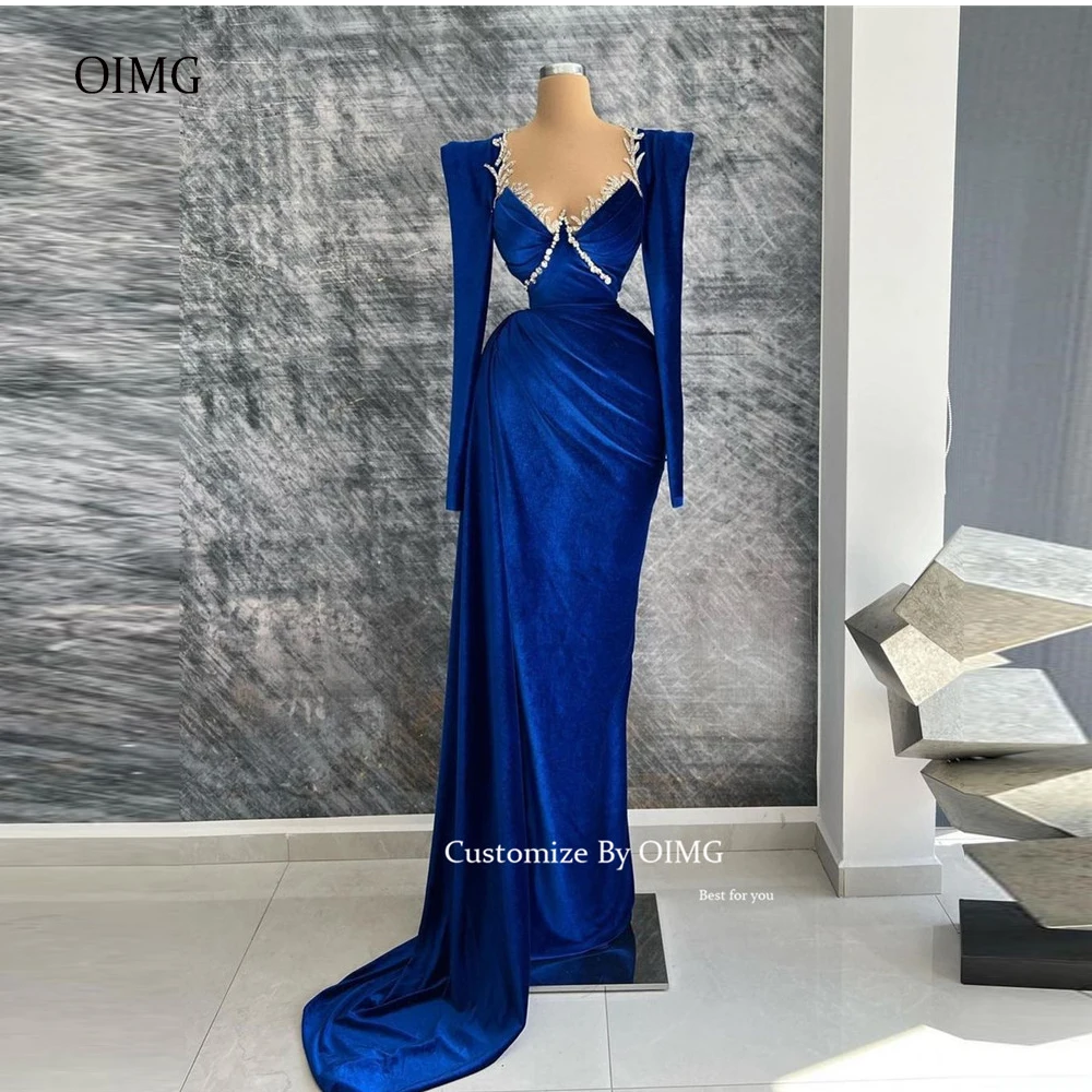 OIMG Royal Blue Velour Mermaid Evening Dresses Long Sleeves Crystal Dubai Arabic Women Formal Party Prom Dress Special Occasion
OIMG Royal Blue Velour Mermaid Evening Dresses Long Sleeves Crystal Dubai Arabic Women Formal Party Prom Dress Special Occasion