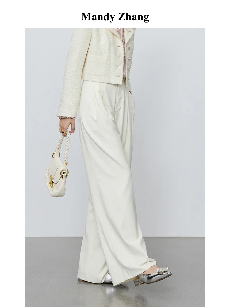 white twill double pleated draped wide leg pants for women's high-end straight tube loose casual pants
white twill double pleated draped wide leg pants for women's high-end straight tube loose casual pants