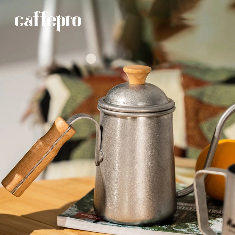 

600 мл капельный чайник для разлива кофе с деревянной ручкой из нержавеющей стали с гусиной шеей белый кофейный чайник для кемпинга инструме...