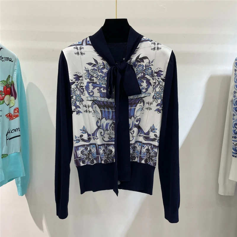 22FW new women's round neck woolsweater big brand highquality majolica print contrast color stitching casuallong sleeve top coat
22FW new women's round neck woolsweater big brand highquality majolica print contrast color stitching casuallong sleeve top coat