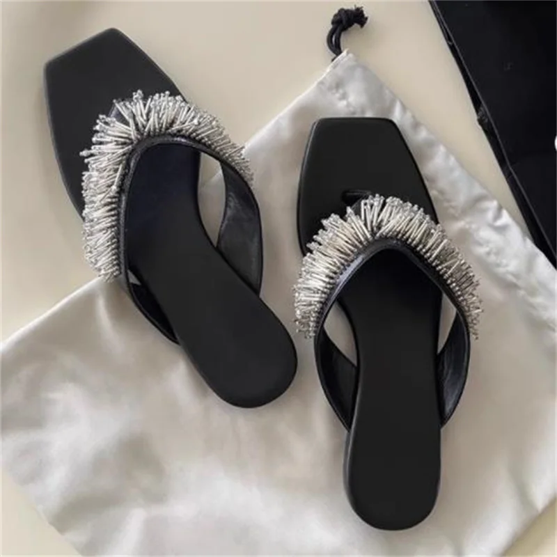 Tassel Shoes for Women Flip Flops Black Slippers Square Toe Low Heels Sandals Femme Pantuflas Solid Zapatos De Mujer Chaussure
Tassel Shoes for Women Flip Flops Black Slippers Square Toe Low Heels Sandals Femme Pantuflas Solid Zapatos De Mujer Chaussure