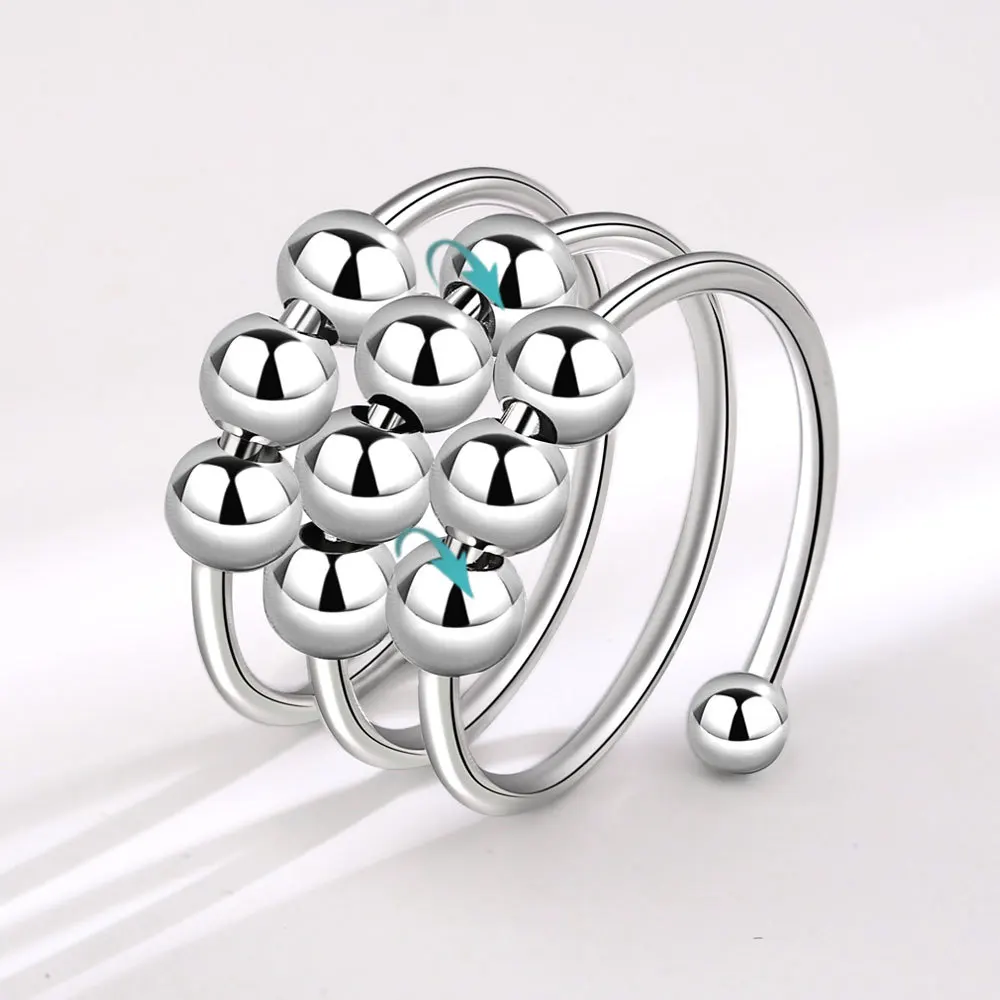 

Регулируемое кольцо-Спиннер для женщин, свободно вращающееся кольцо с круглыми бусинами, складывающееся кольцо против тревоги, расслабляющее, ювелирные изделия, Anillos Mujer