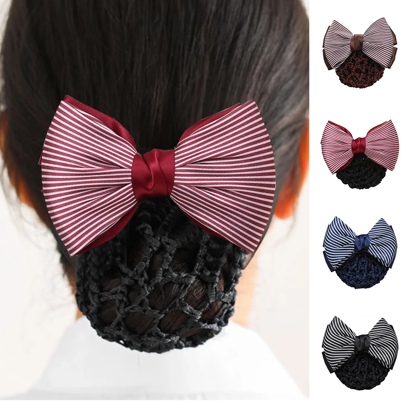 Women Striped Ribbon Bow Hair Bun Net Snood Crochet Net Bun Hair Cover Women Hair Accessories Office Lady Barrette Headwear
Women Striped Ribbon Bow Hair Bun Net Snood Crochet Net Bun Hair Cover Women Hair Accessories Office Lady Barrette Headwear
