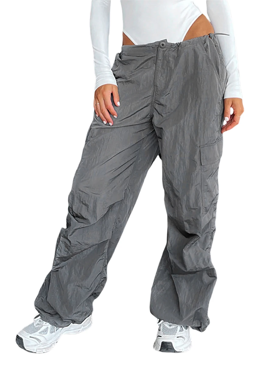 

Женские повседневные мешковатые брюки-карго, брюки с регулируемой эластичной талией и несколькими карманами на завязках, уличная одежда Y2K