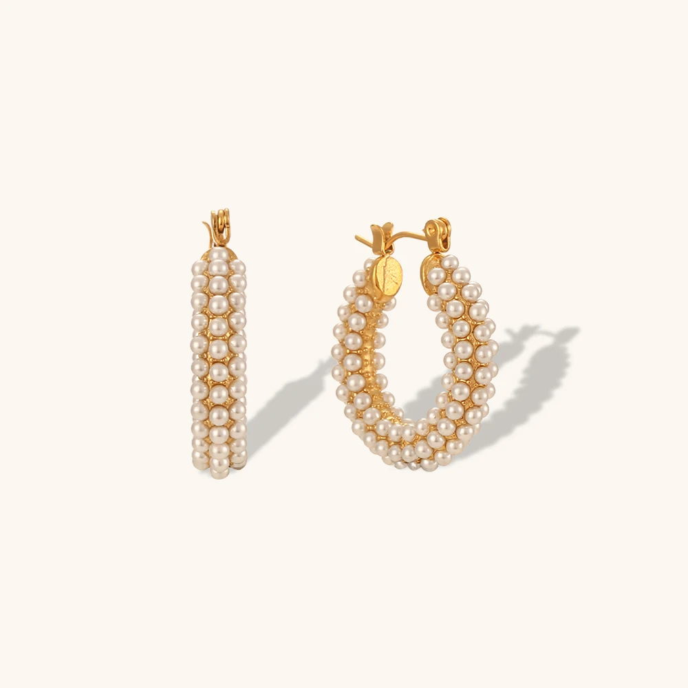 Simple Elegant Pearl Stainless Steel 18K Gold Plated Hoop Earrings for Women 2022 New Fashion Jewelry Party Sweet Accessories Gi
Simple Elegant Pearl Stainless Steel 18K Gold Plated Hoop Earrings for Women 2022 New Fashion Jewelry Party Sweet Accessories Gi