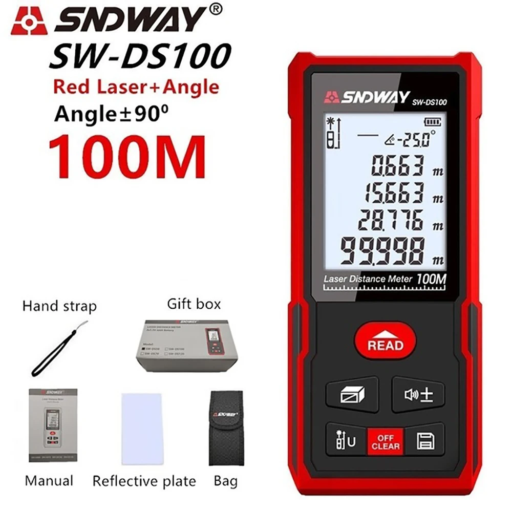 SNDWAY Laser Distance Meter 50/70/100/120M Rangefinder Trena Laser Tape Range Finder Tape Build Measure Device Ruler Test Tool
SNDWAY Laser Distance Meter 50/70/100/120M Rangefinder Trena Laser Tape Range Finder Tape Build Measure Device Ruler Test Tool